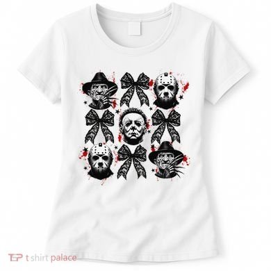 Halloween Coquette Bow Horror Characters Bow Spooky Season Women's T-Shirt