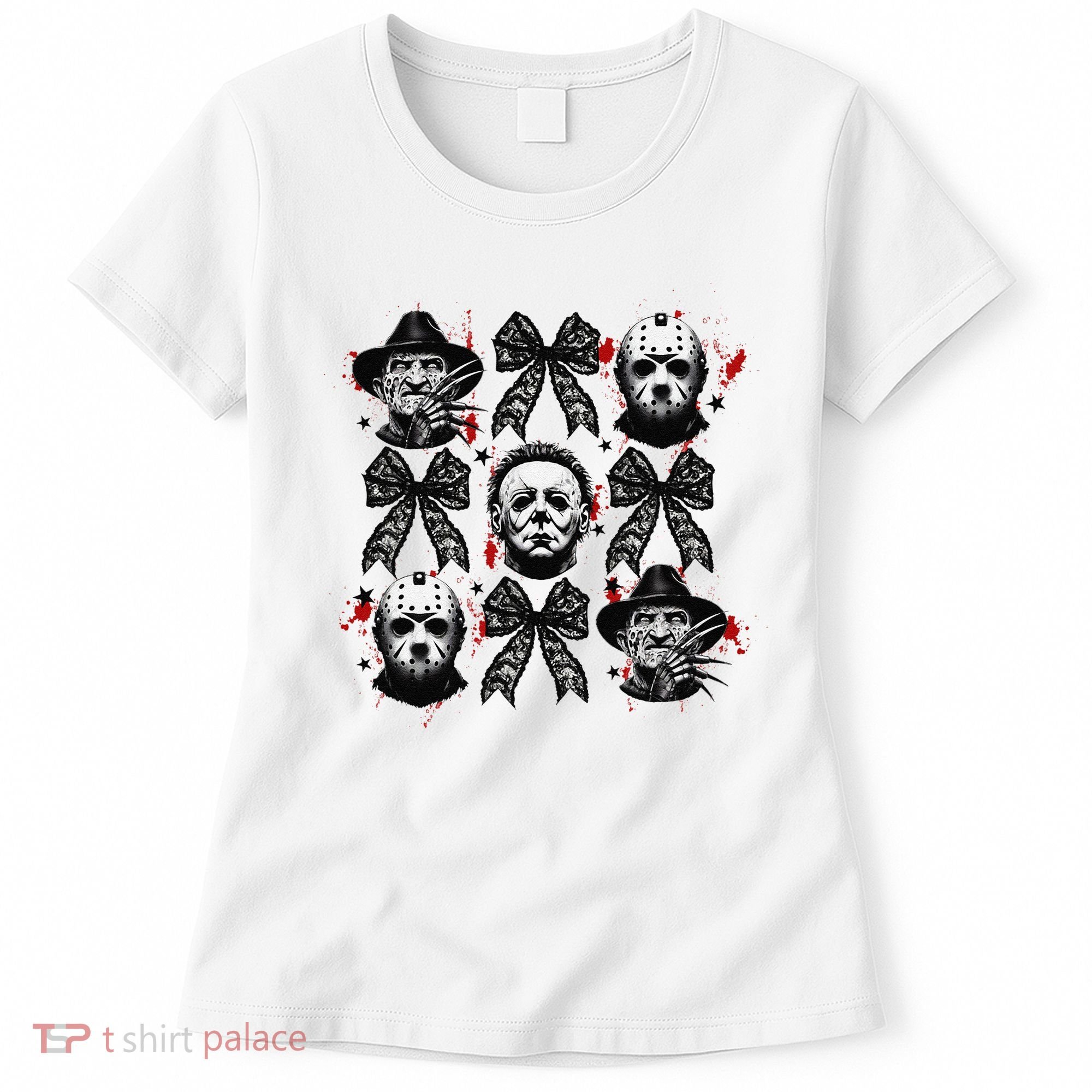 Halloween Coquette Bow Horror Characters Bow Spooky Season Women's T-Shirt