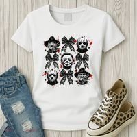 Halloween Coquette Bow Horror Characters Bow Spooky Season Women's T-Shirt thumb 3