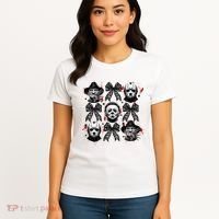 Halloween Coquette Bow Horror Characters Bow Spooky Season Women's T-Shirt thumb 4