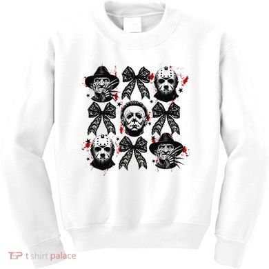 Halloween Coquette Bow Horror Characters Bow Spooky Season Kids Sweatshirt