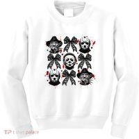 Halloween Coquette Bow Horror Characters Bow Spooky Season Kids Sweatshirt thumb 0