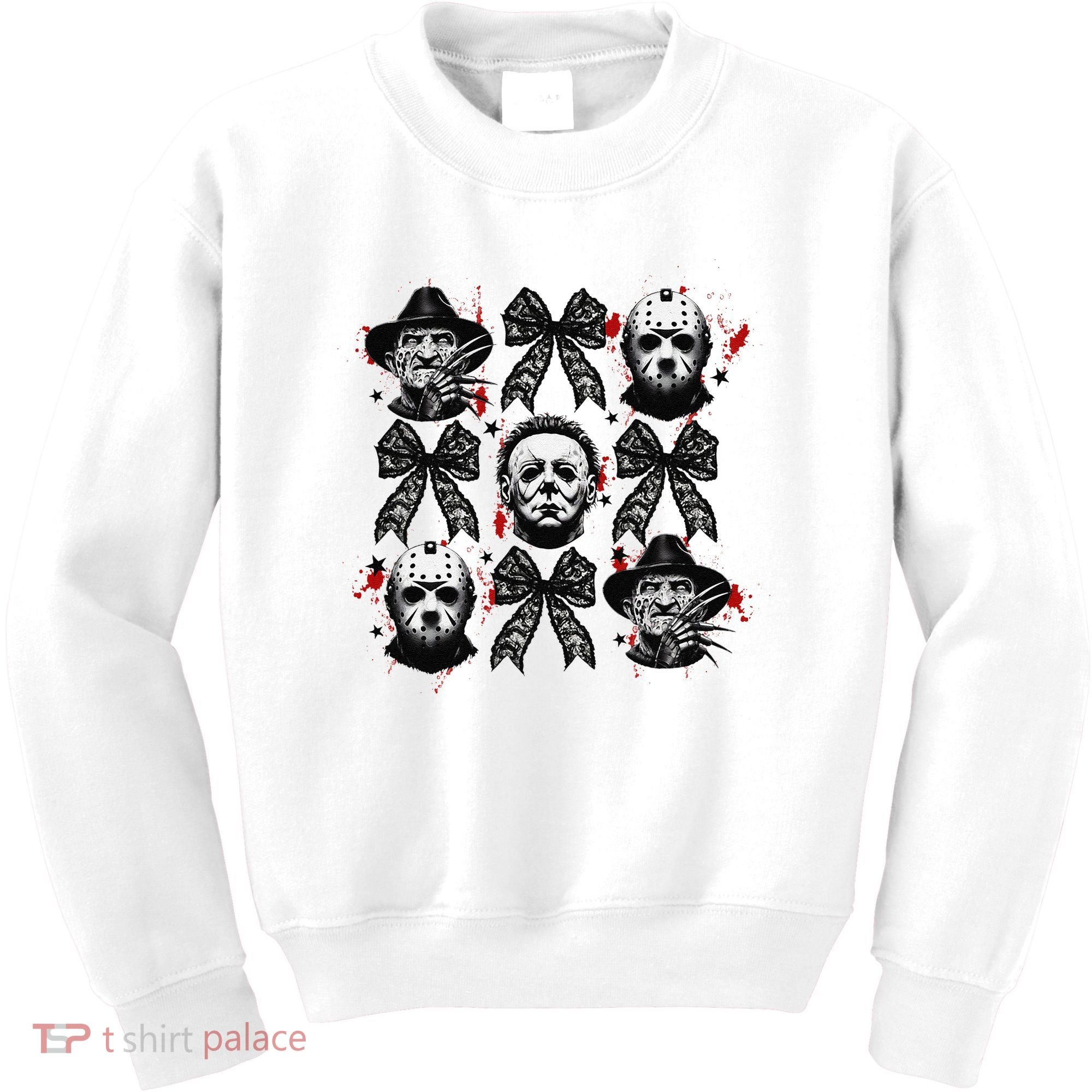 Halloween Coquette Bow Horror Characters Bow Spooky Season Kids Sweatshirt