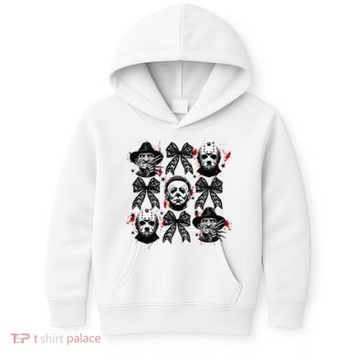 Halloween Coquette Bow Horror Characters Bow Spooky Season Kids Hoodie