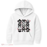 Halloween Coquette Bow Horror Characters Bow Spooky Season Kids Hoodie thumb 0