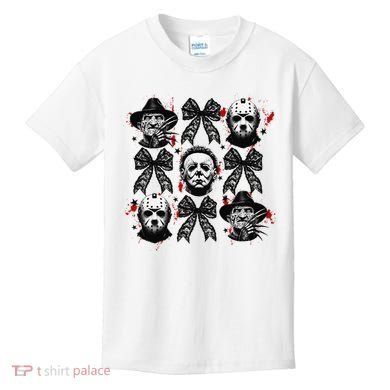 Halloween Coquette Bow Horror Characters Bow Spooky Season Kids T-Shirt