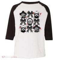 Halloween Coquette Bow Horror Characters Bow Spooky Season Toddler Fine Jersey T-Shirt thumb 0