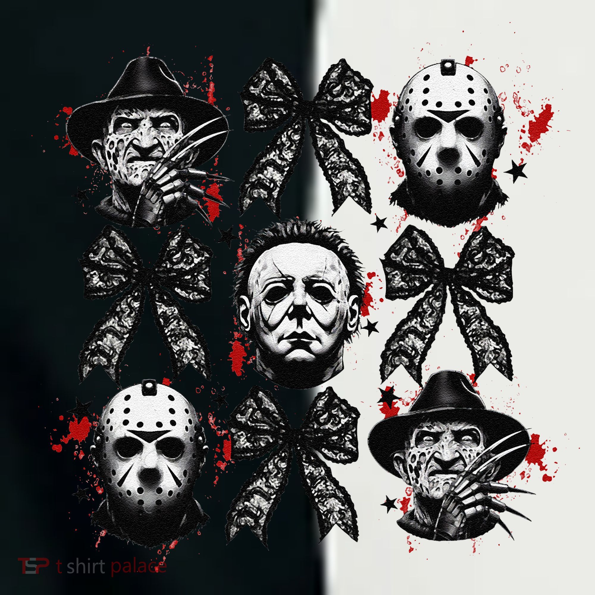Halloween Coquette Bow Horror Characters Bow Spooky Season Toddler Fine Jersey T-Shirt