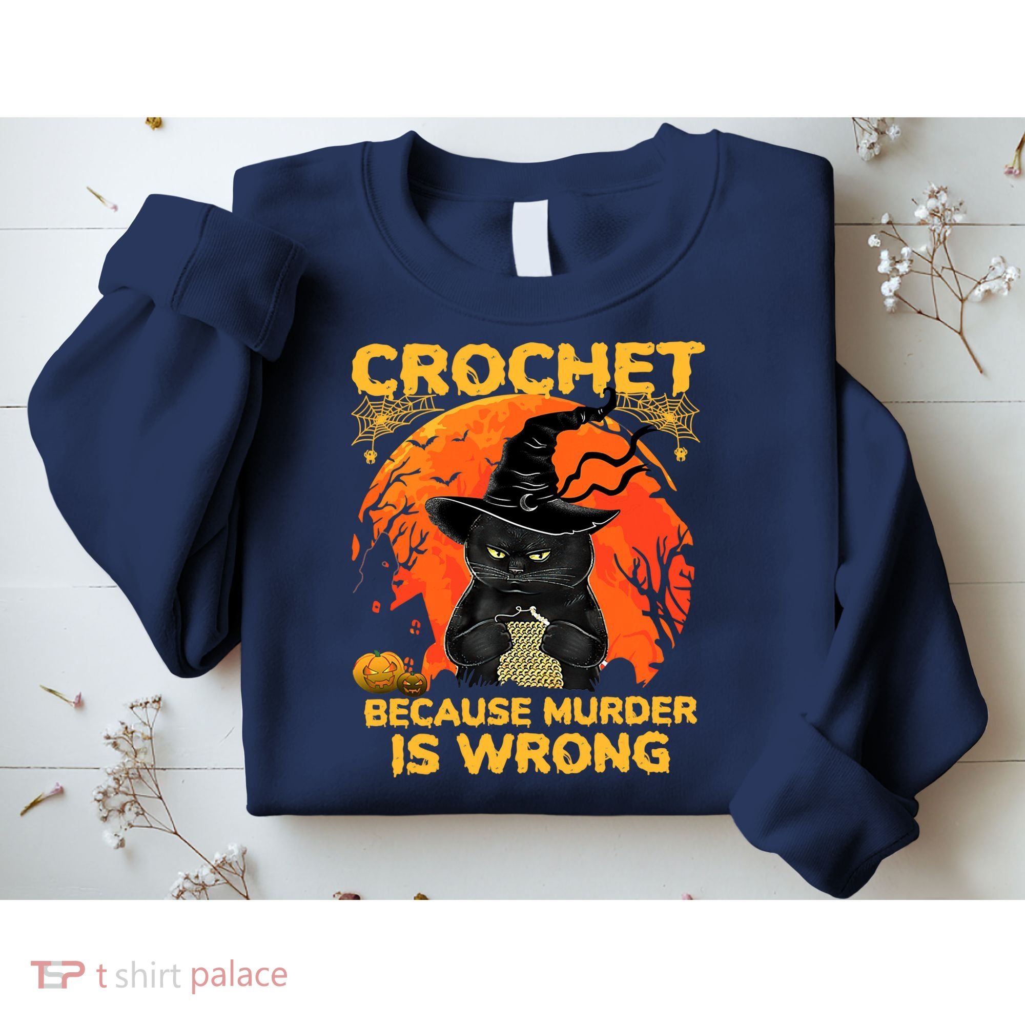 Halloween Crochet Because Murder Is Wrong For Halloween Cat Sweatshirt