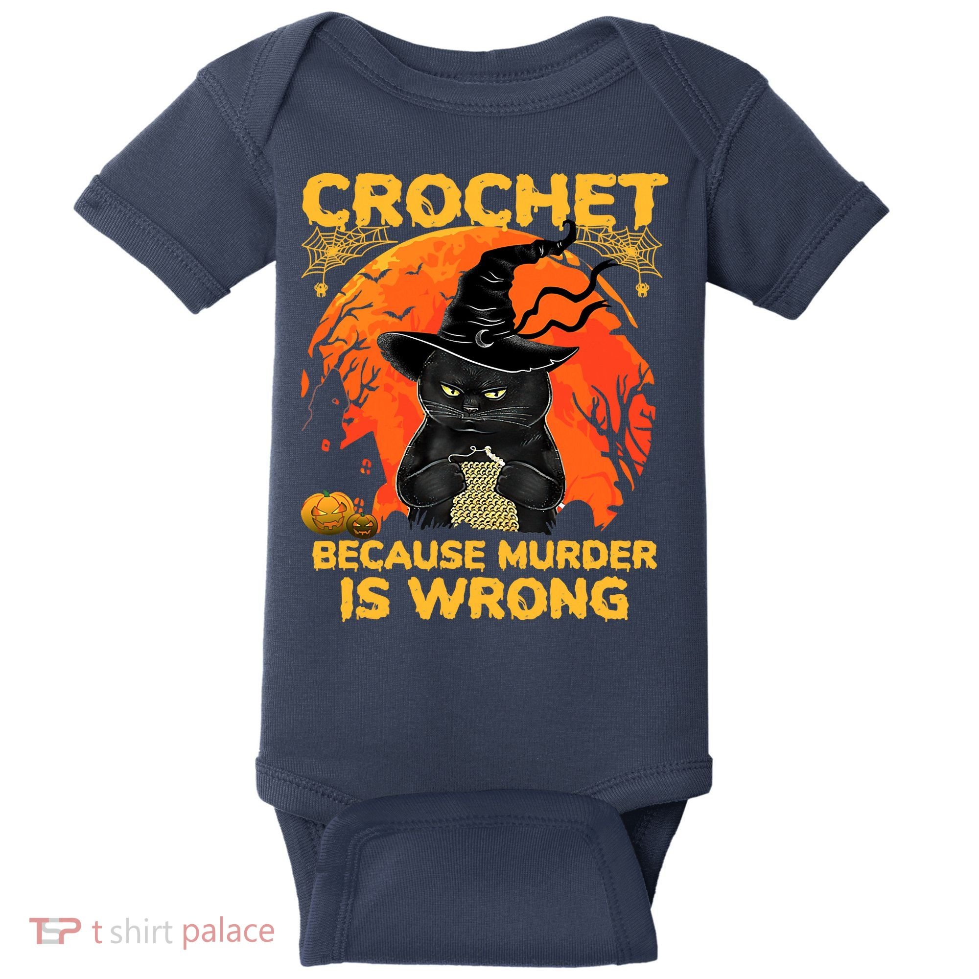 Halloween Crochet Because Murder Is Wrong For Halloween Cat Baby Bodysuit