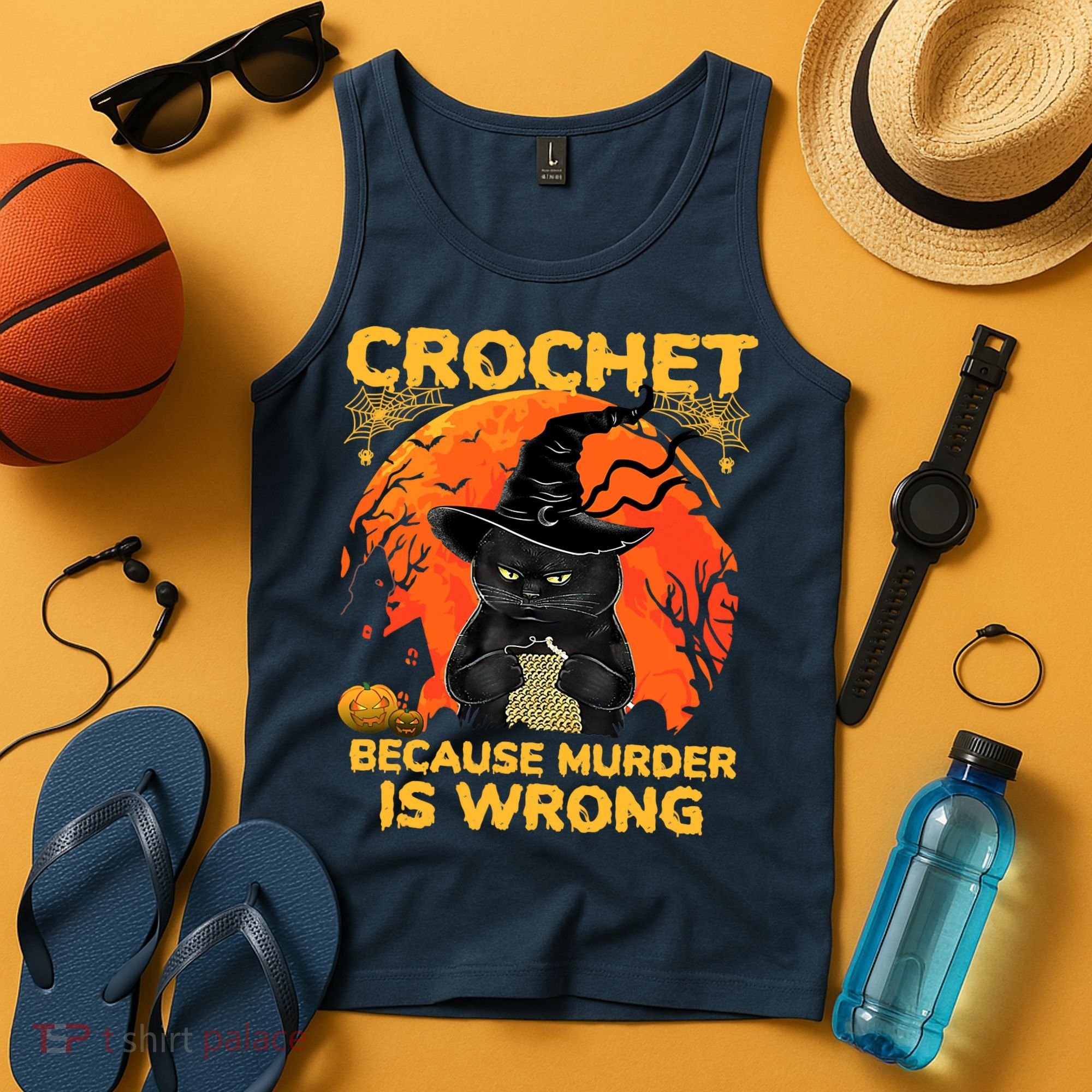 Halloween Crochet Because Murder Is Wrong For Halloween Cat Tank Top
