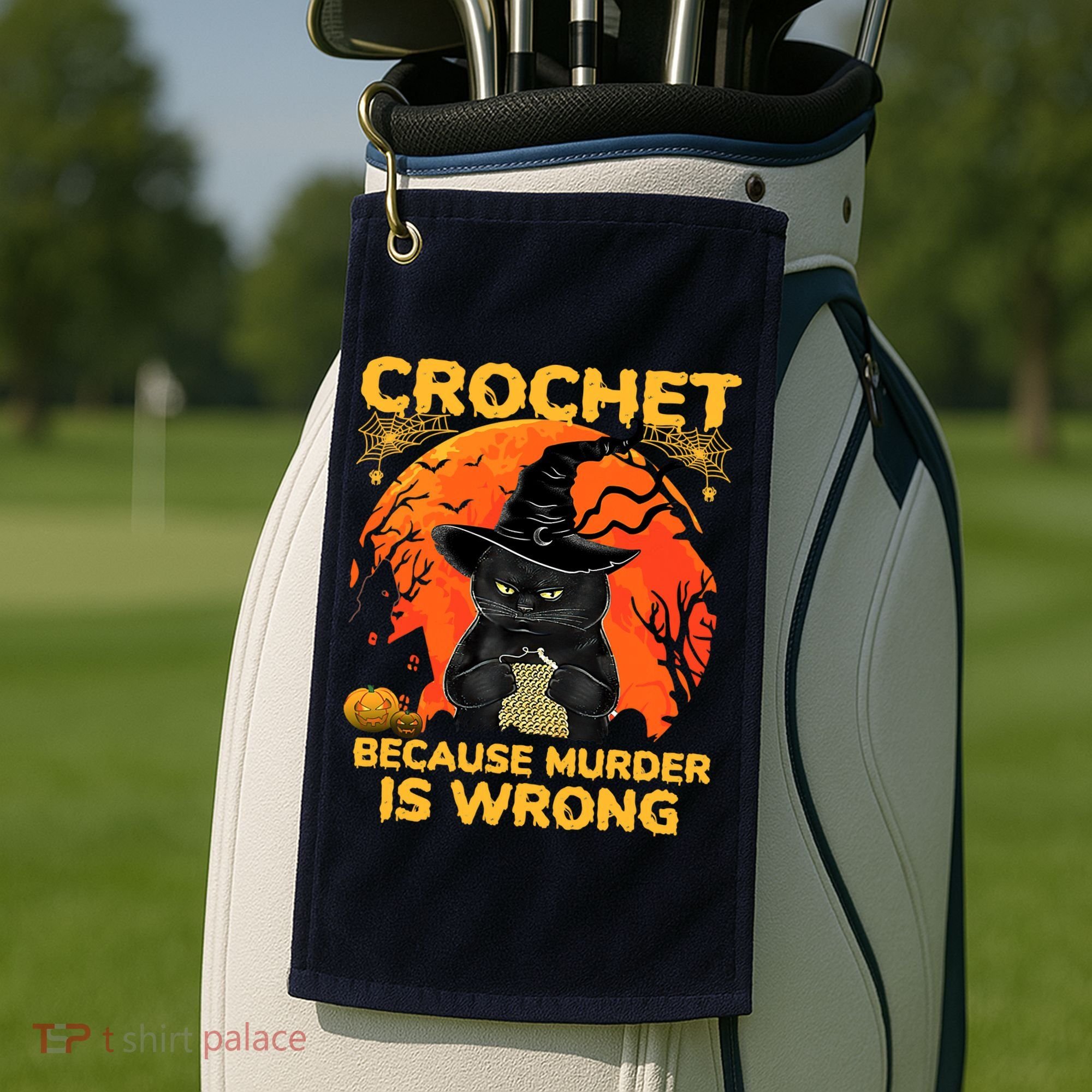Halloween Crochet Because Murder Is Wrong For Halloween Cat Golf Towel