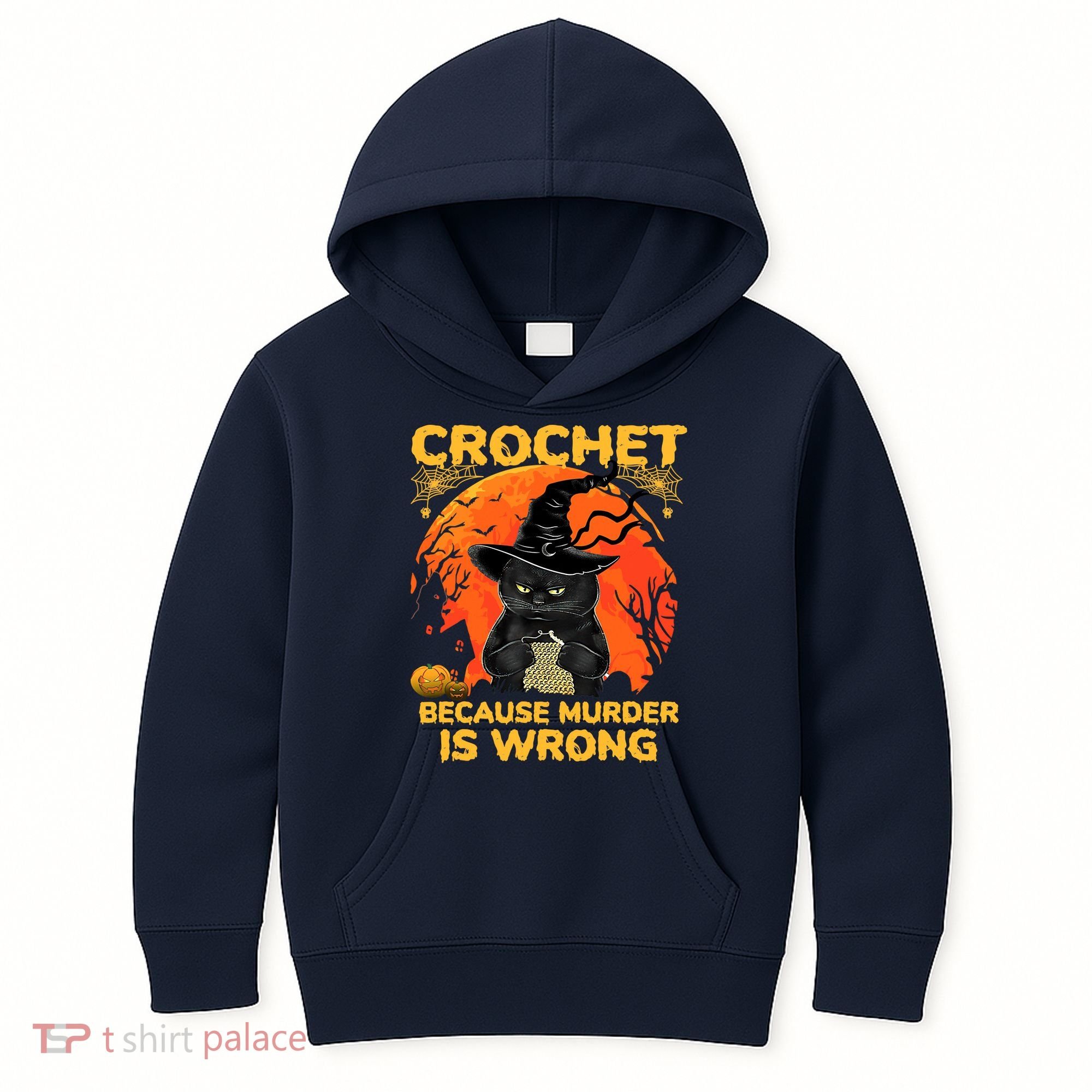 Halloween Crochet Because Murder Is Wrong For Halloween Cat Kids Hoodie