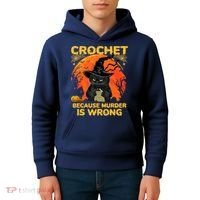 Halloween Crochet Because Murder Is Wrong For Halloween Cat Kids Hoodie thumb 4