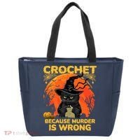 Halloween Crochet Because Murder Is Wrong For Halloween Cat Tote Bag thumb 0