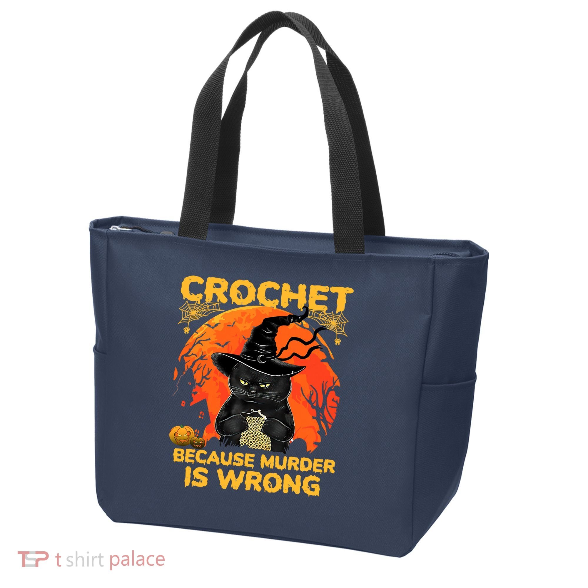 Halloween Crochet Because Murder Is Wrong For Halloween Cat Tote Bag