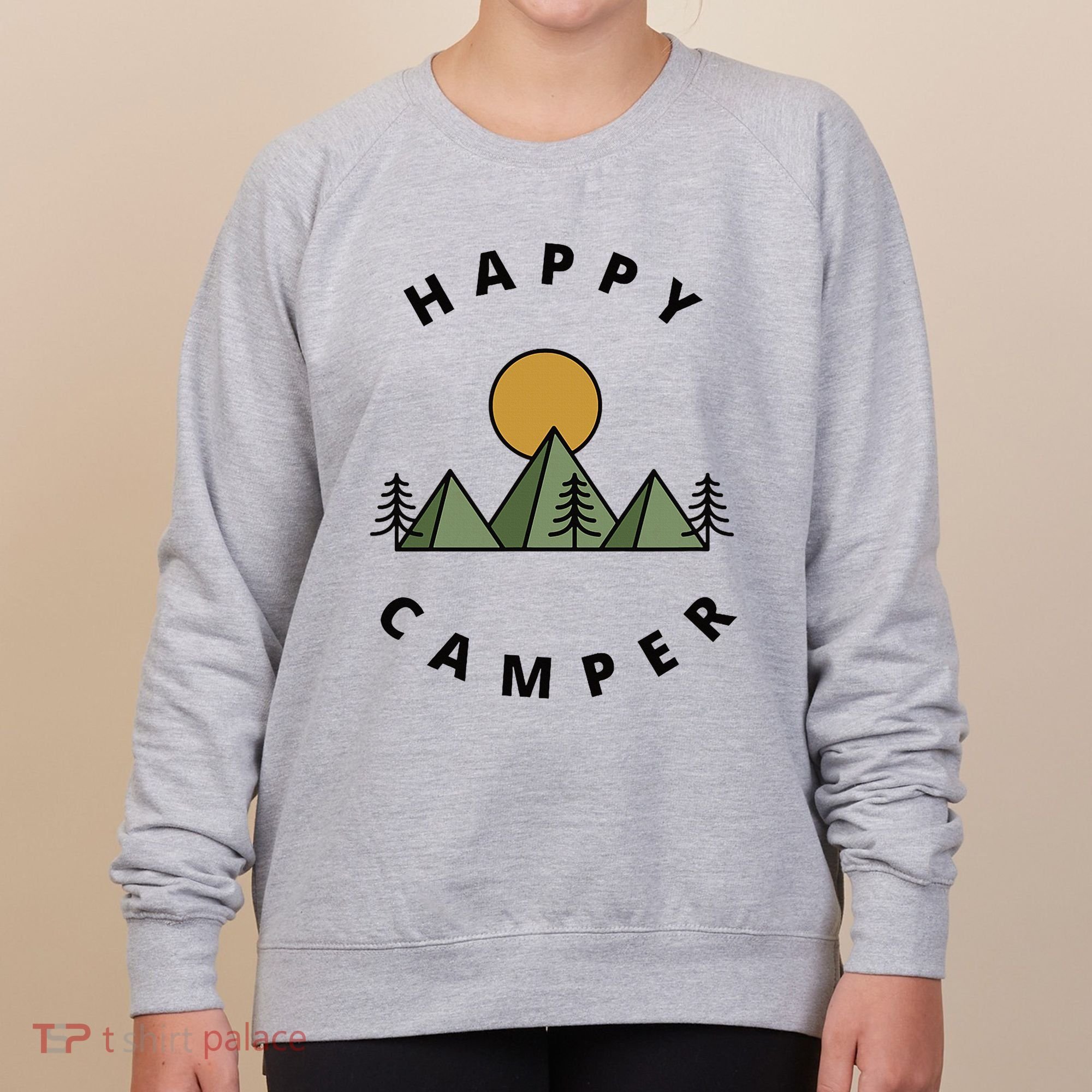 Happy Camper Camping Camp Forest Mountains Minimalist Women's Sweatshirt