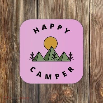 Happy Camper Camping Camp Forest Mountains Minimalist Coaster