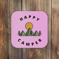 Happy Camper Camping Camp Forest Mountains Minimalist Coaster thumb 0