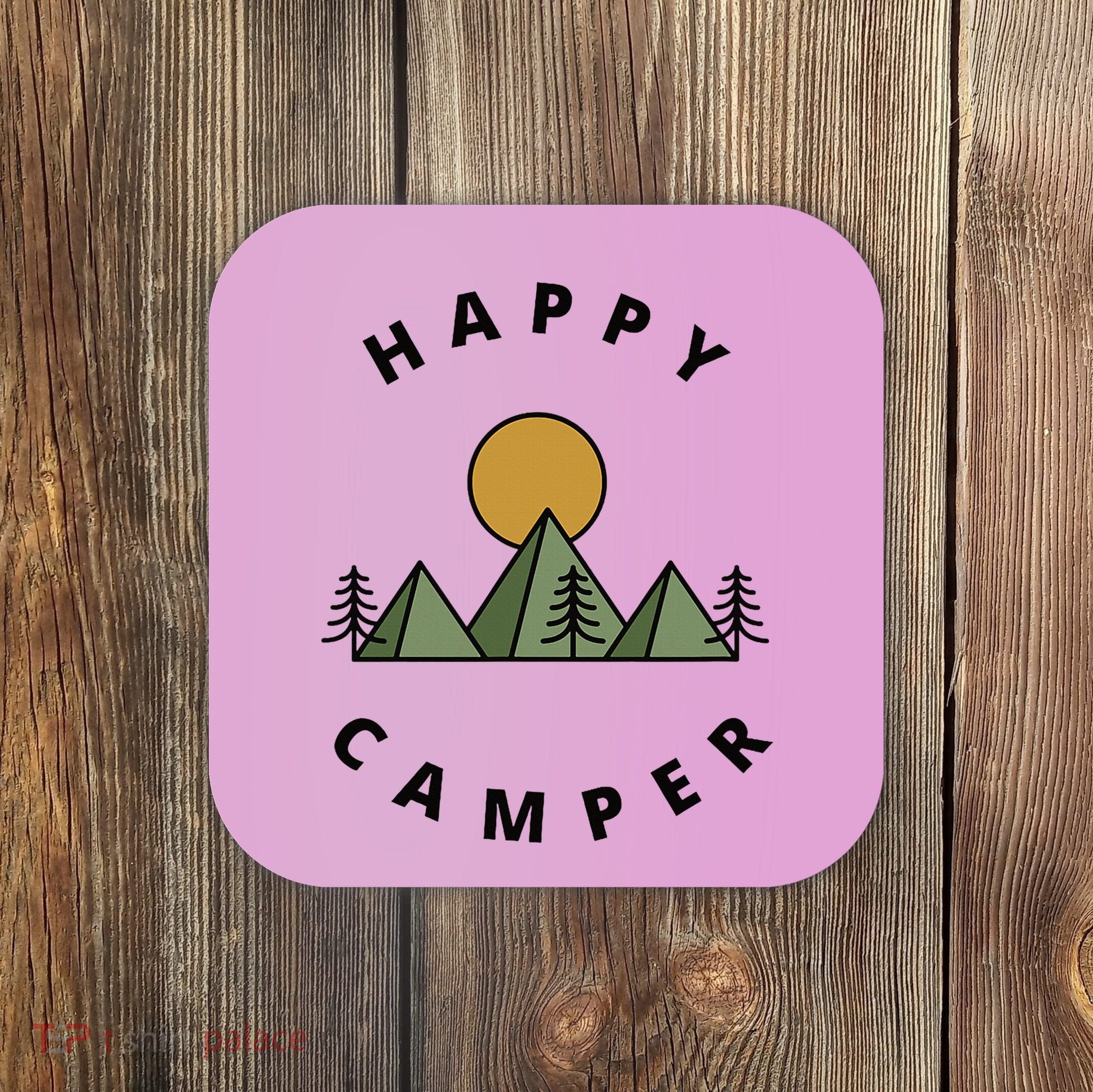 Happy Camper Camping Camp Forest Mountains Minimalist Coaster