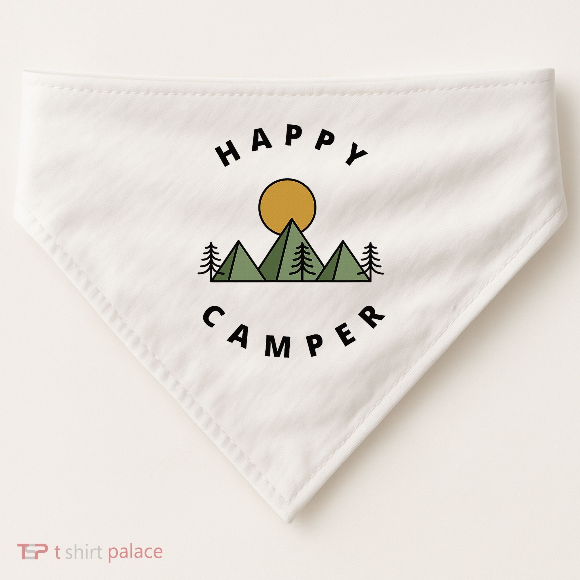 Happy Camper Camping Camp Forest Mountains Minimalist USA-Made Doggie Bandana