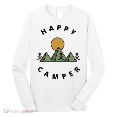 Happy Camper Camping Camp Forest Mountains Minimalist Long Sleeve Shirt