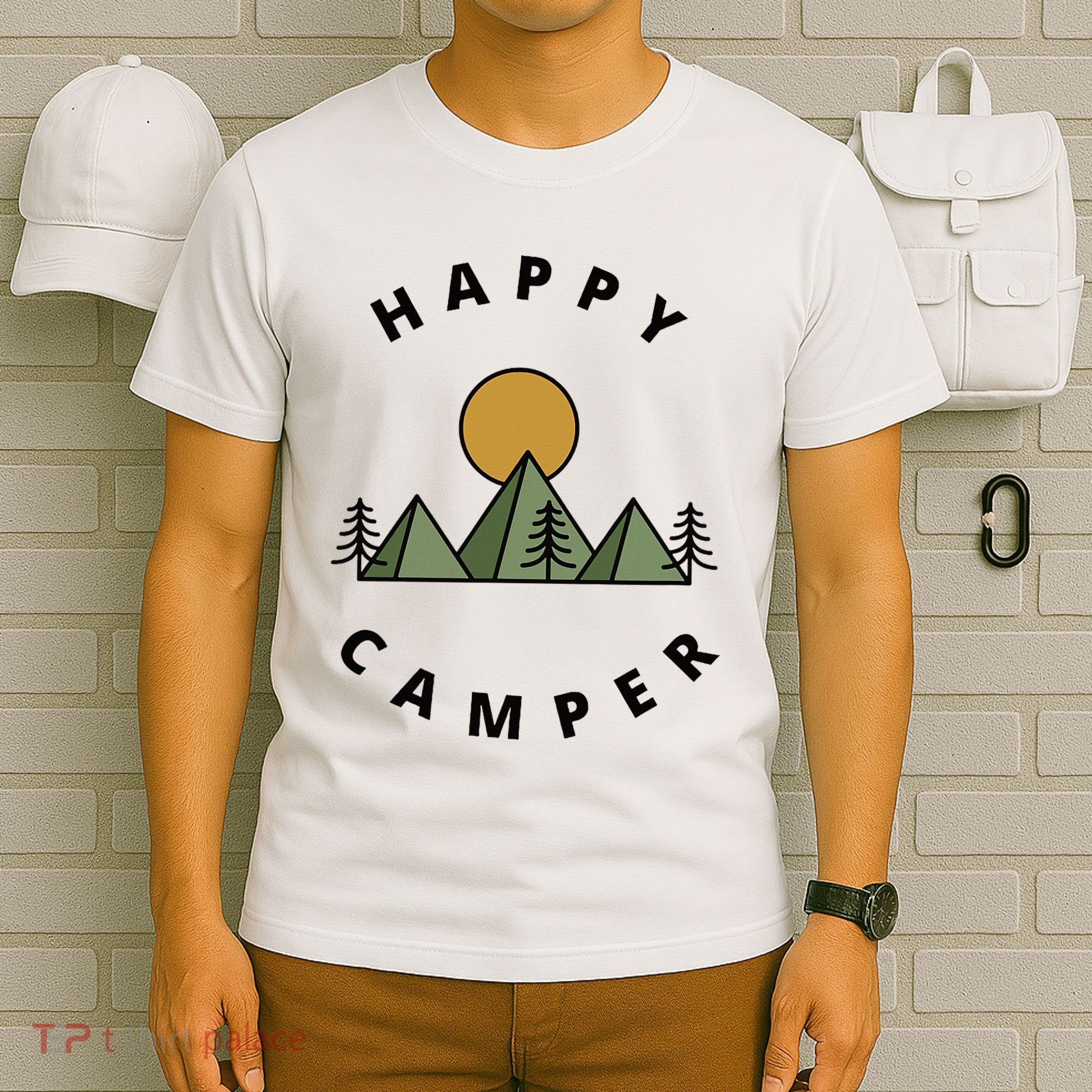 Happy Camper Camping Camp Forest Mountains Minimalist T-Shirt