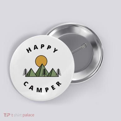 Happy Camper Camping Camp Forest Mountains Minimalist Button