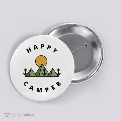 Happy Camper Camping Camp Forest Mountains Minimalist Button