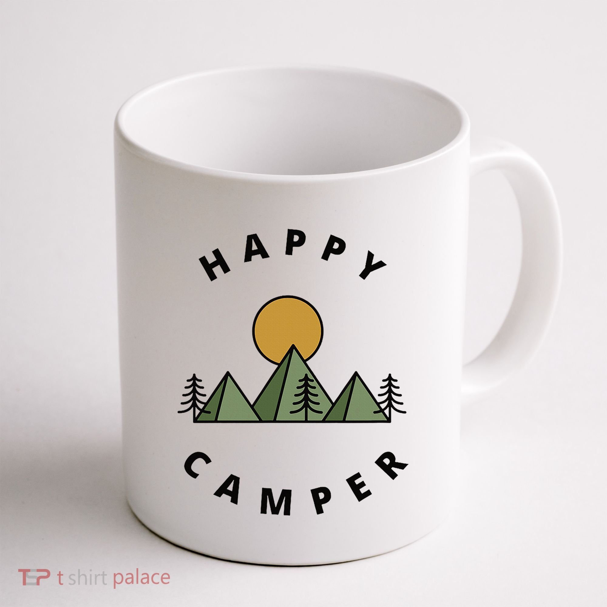 Happy Camper Camping Camp Forest Mountains Minimalist Coffee Mug