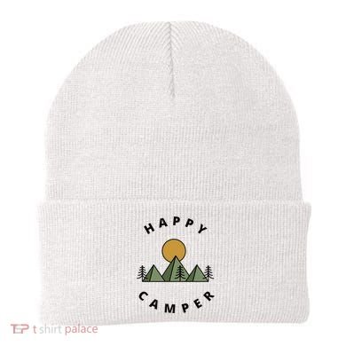 Happy Camper Camping Camp Forest Mountains Minimalist Beanie