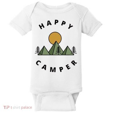 Happy Camper Camping Camp Forest Mountains Minimalist Baby Bodysuit