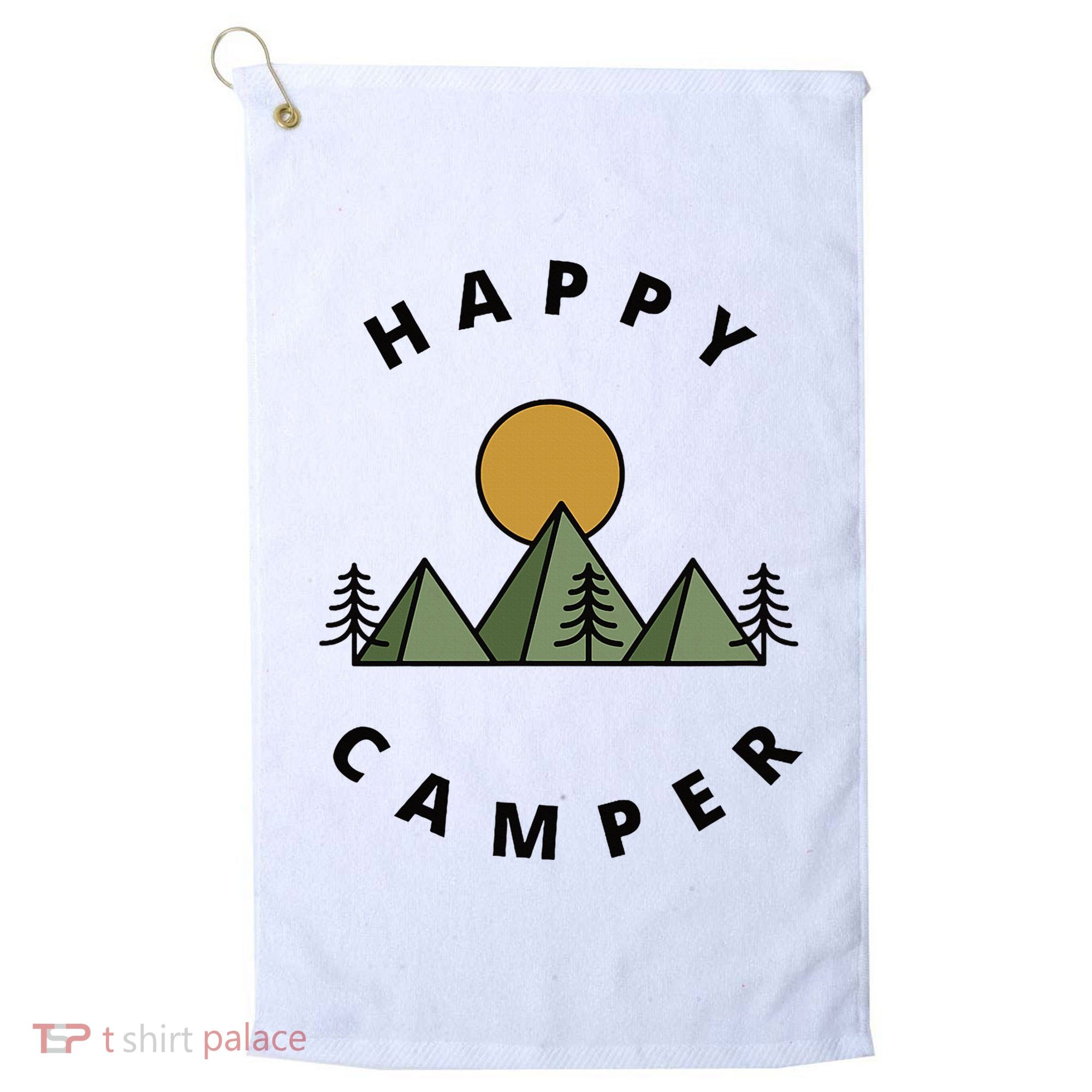 Happy Camper Camping Camp Forest Mountains Minimalist Golf Towel