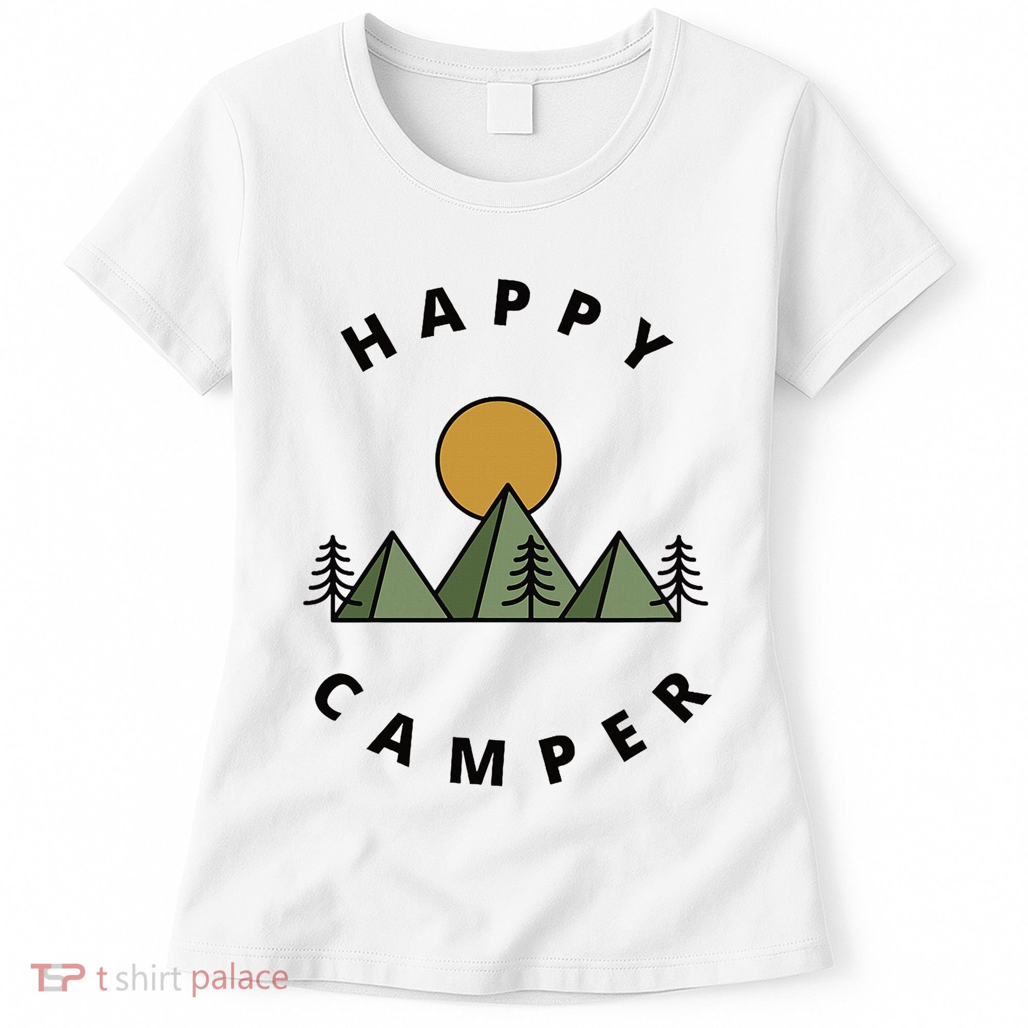 Happy Camper Camping Camp Forest Mountains Minimalist Women's T-Shirt
