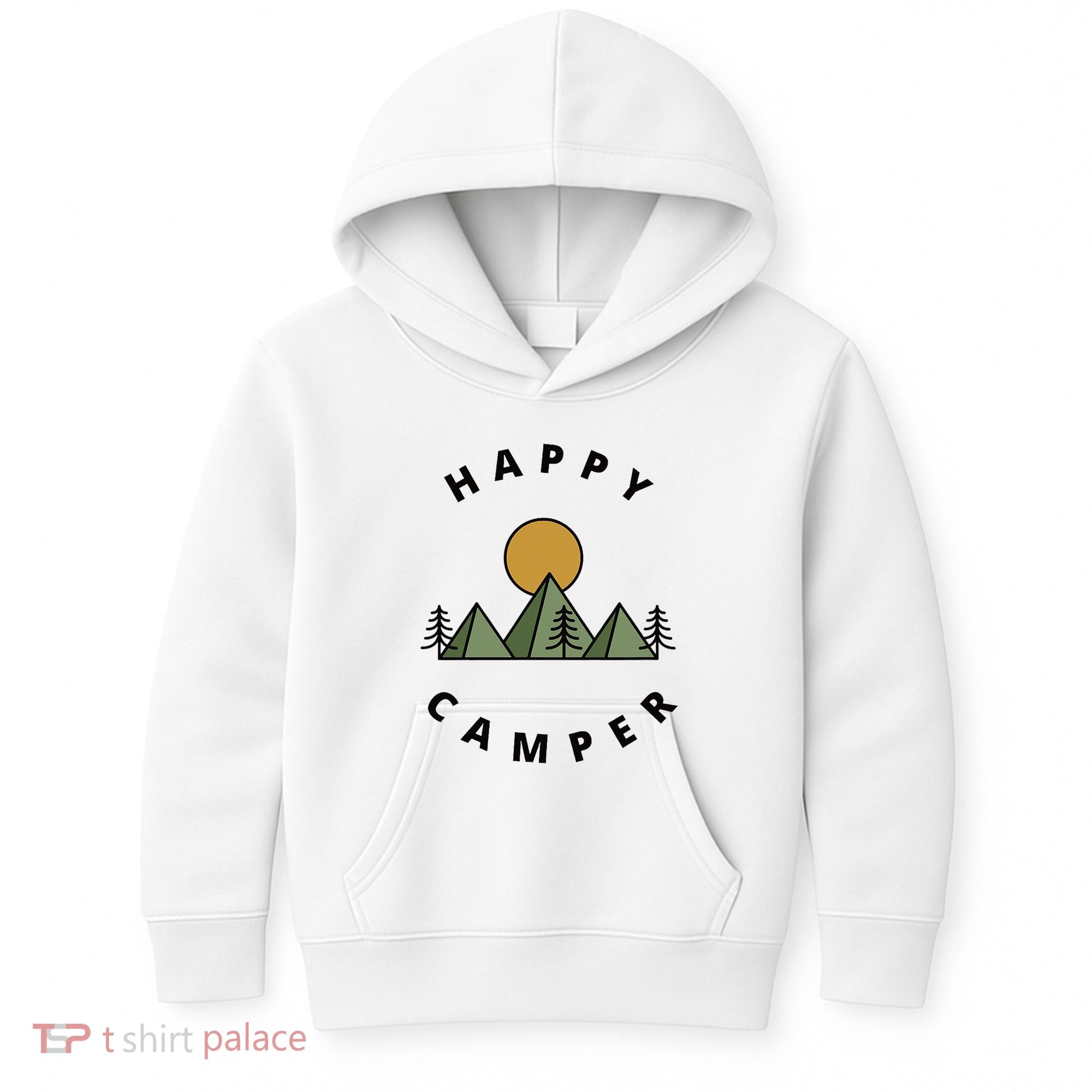 Happy Camper Camping Camp Forest Mountains Minimalist Kids Hoodie