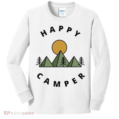 Happy Camper Camping Camp Forest Mountains Minimalist Kids Long Sleeve Shirt