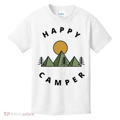 Happy Camper Camping Camp Forest Mountains Minimalist Kids T-Shirt