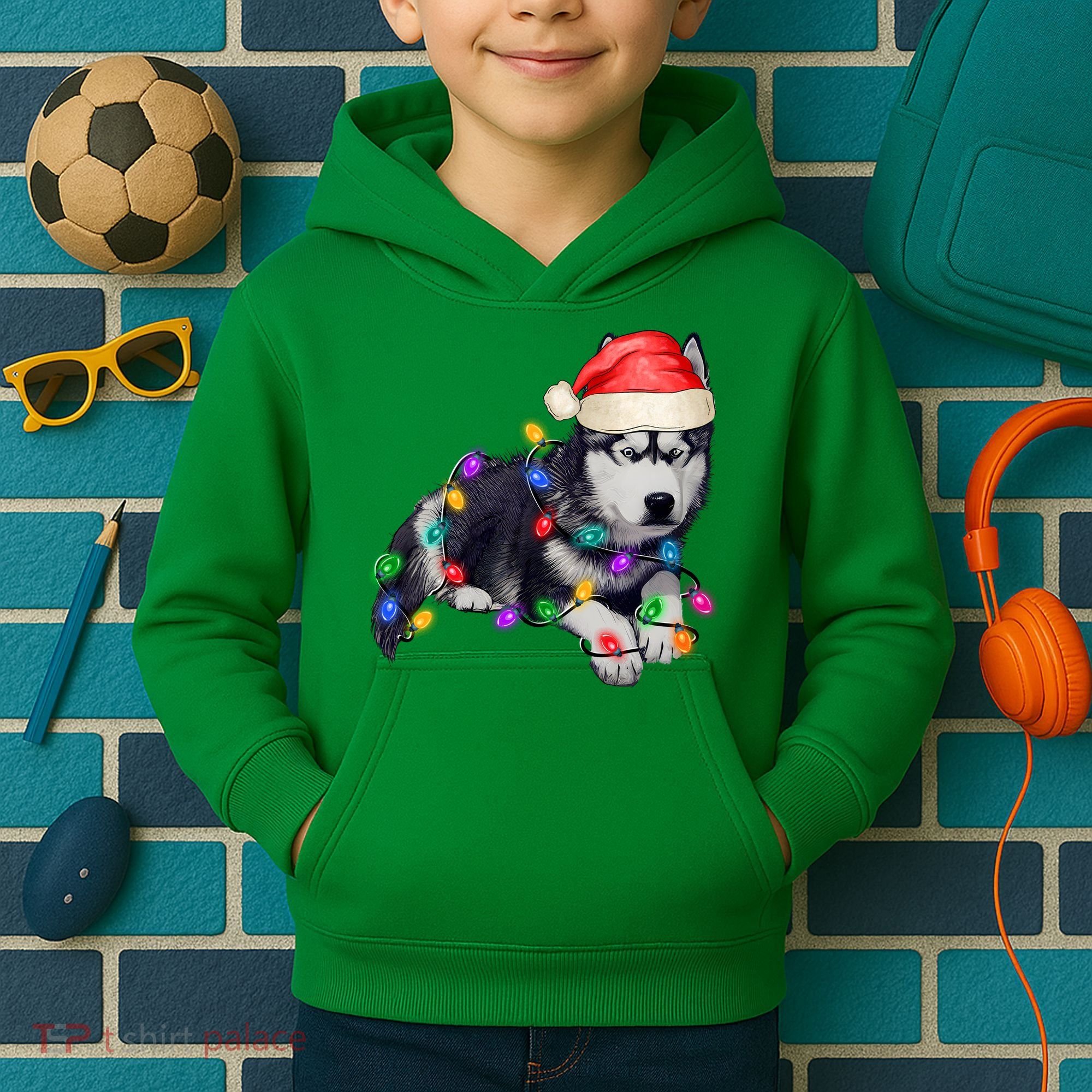 Husky Christmas Cute Dog Lover Holiday Kids Hoodie