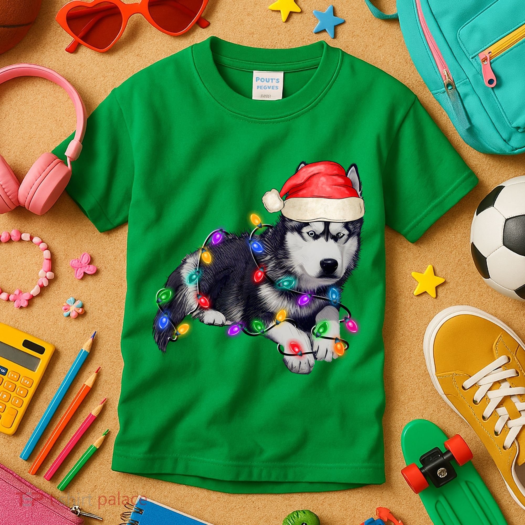 Husky Christmas Cute Dog Lover Holiday Kids T-Shirt