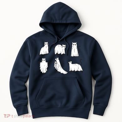 Halloween Cute Cat Boo Halloween Cat Ghost Hoodie
