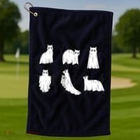 Halloween Cute Cat Boo Halloween Cat Ghost Golf Towel thumb 1