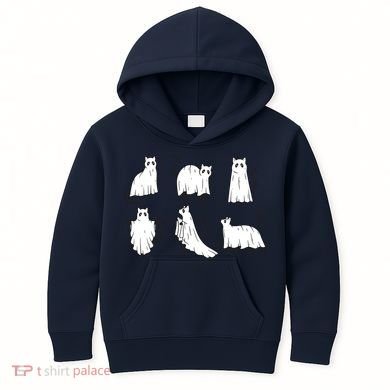Halloween Cute Cat Boo Halloween Cat Ghost Kids Hoodie