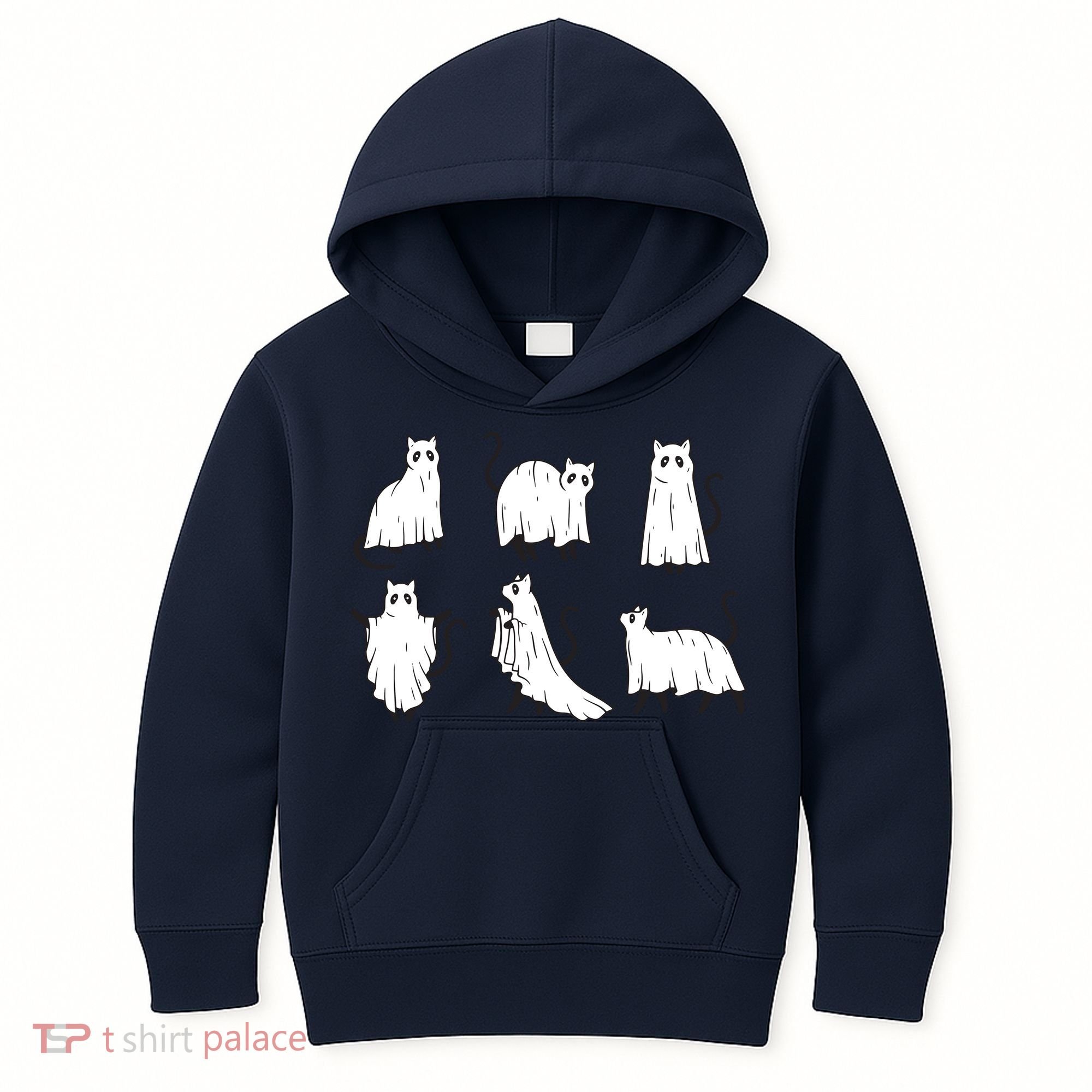 Halloween Cute Cat Boo Halloween Cat Ghost Kids Hoodie