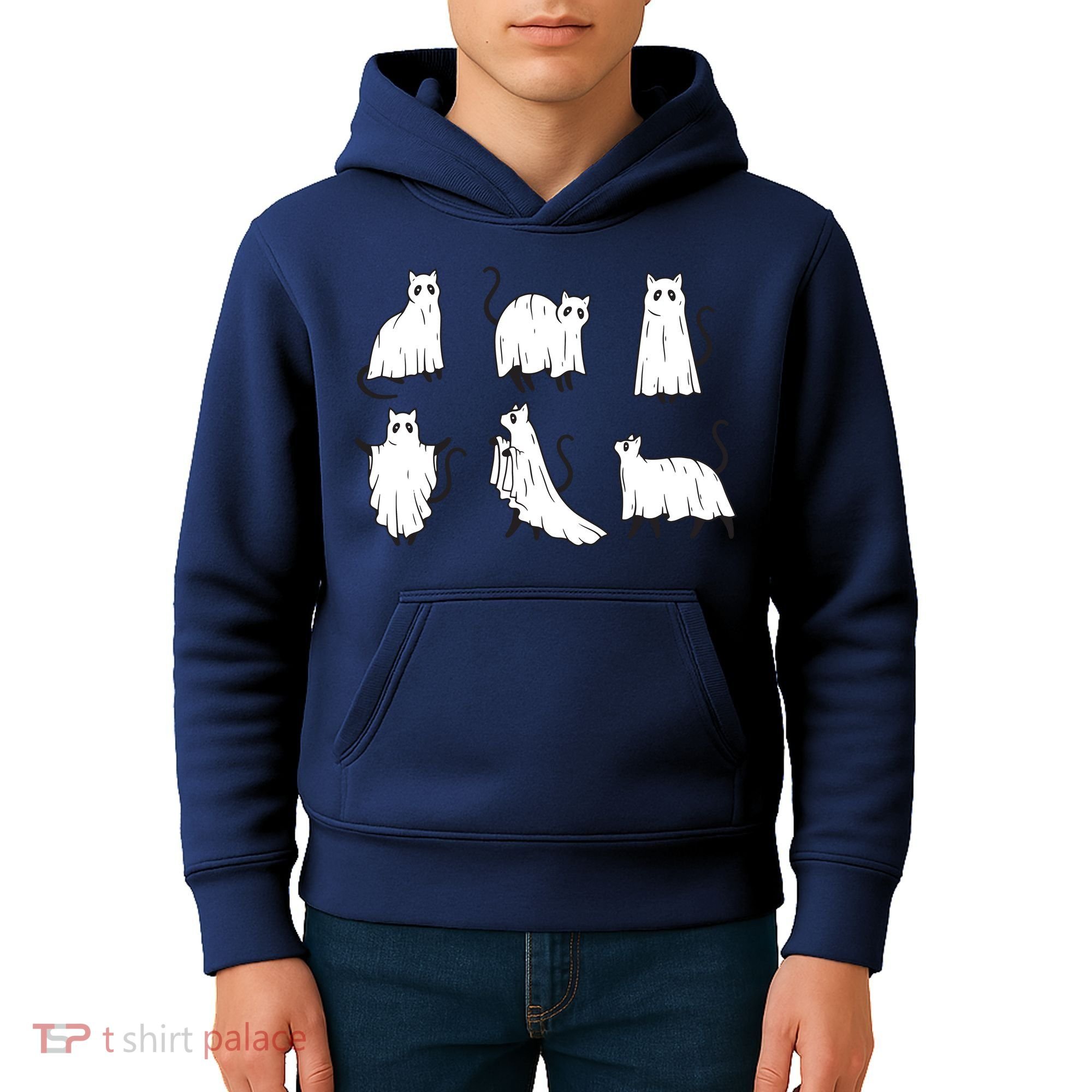 Halloween Cute Cat Boo Halloween Cat Ghost Kids Hoodie