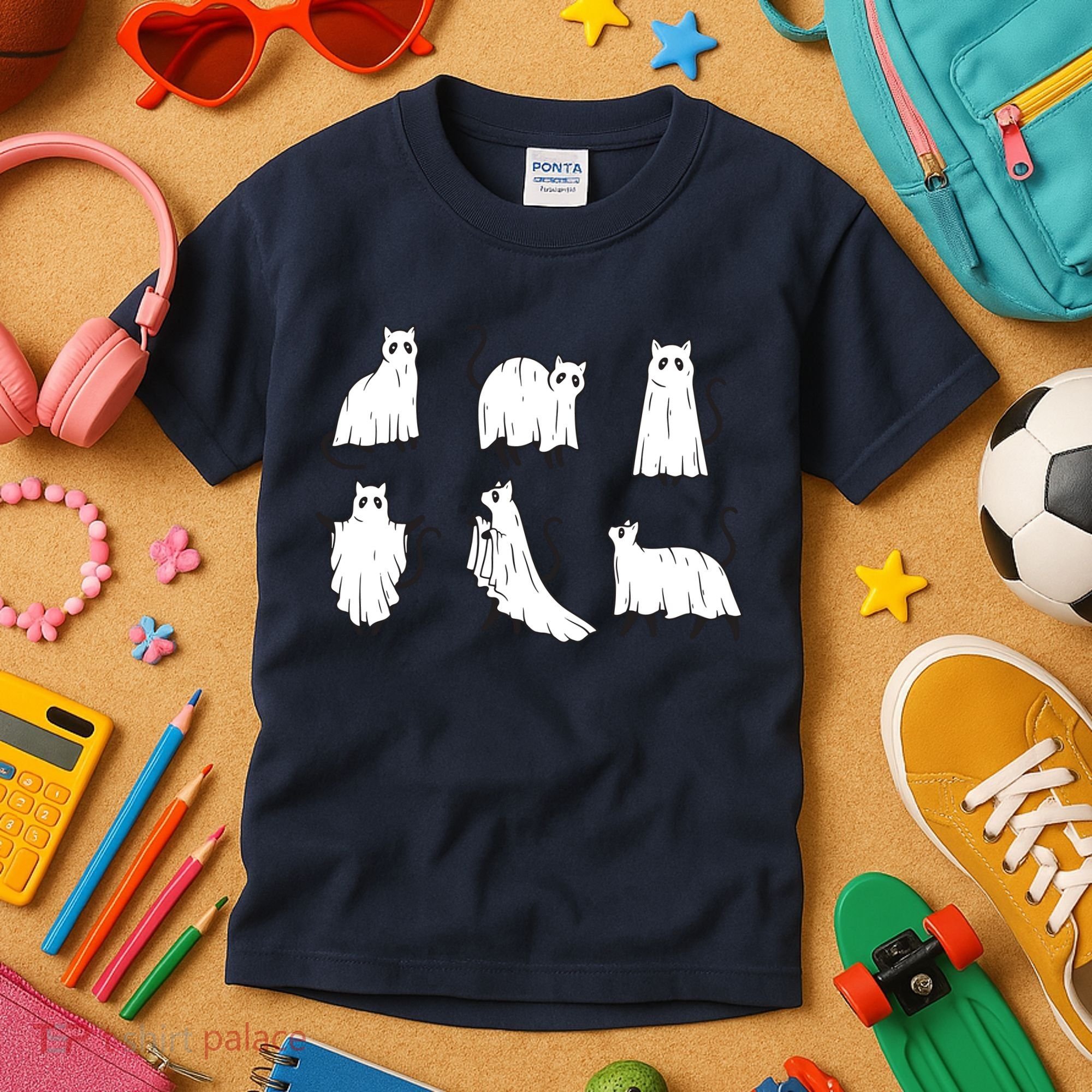 Halloween Cute Cat Boo Halloween Cat Ghost Kids T-Shirt