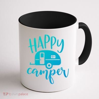 Happy Camper Camping Trailer Funny Camp Design Him And Her Cute Gift Coffee Mug back