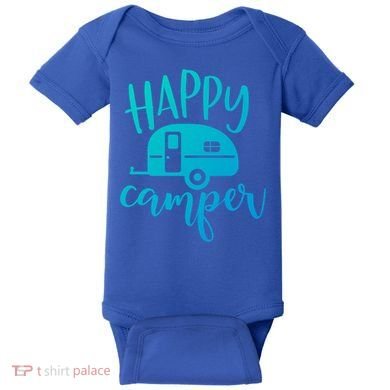 Happy Camper Camping Trailer Funny Camp Design Him And Her Cute Gift Baby Bodysuit