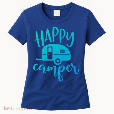 Happy Camper Camping Trailer Funny Camp Design Him And Her Cute Gift Women's T-Shirt