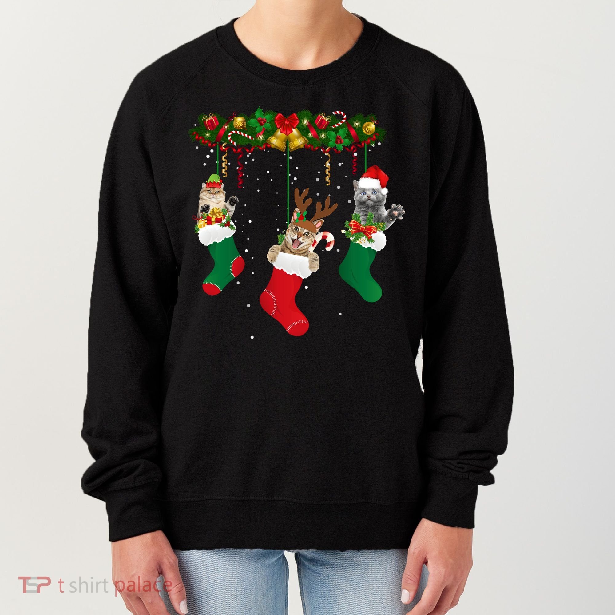 Hanging Cats Christmas Stockings Women's Sweatshirt