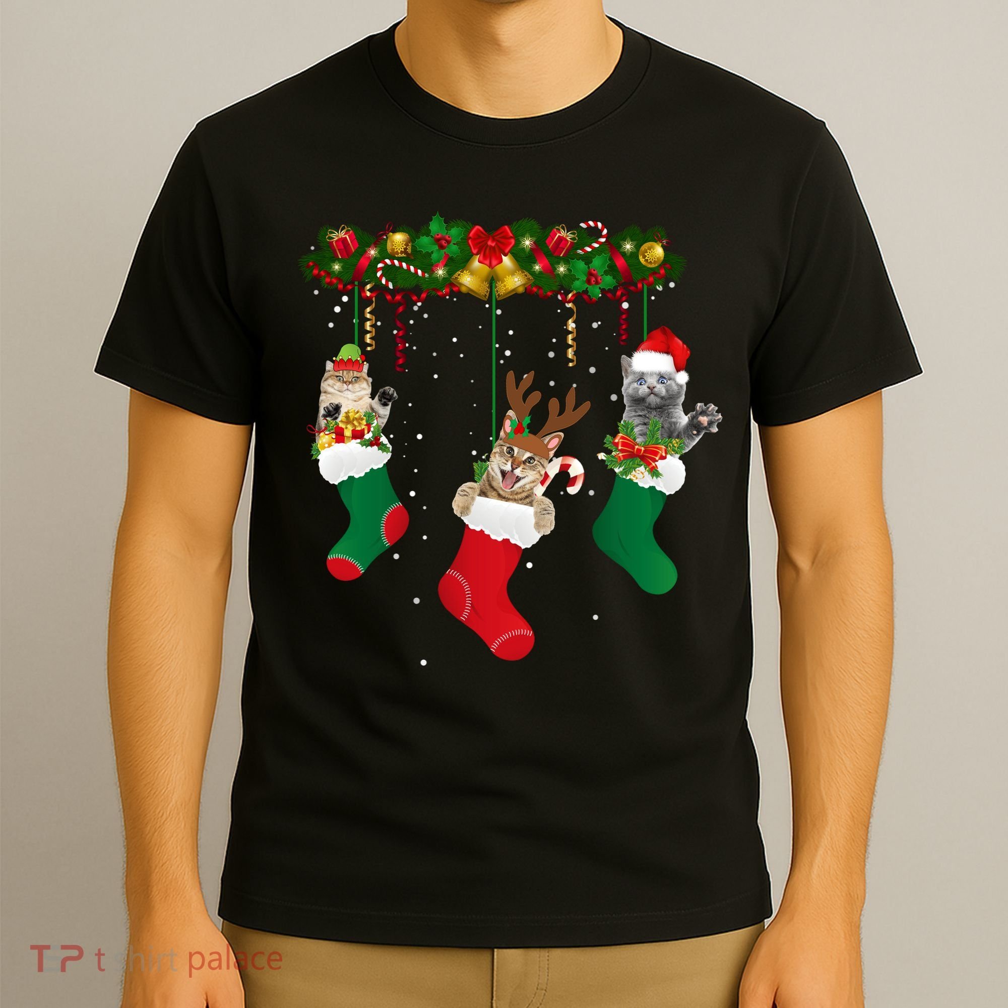 Hanging Cats Christmas Stockings T-Shirt